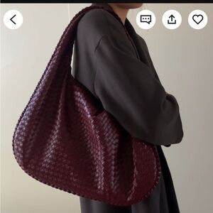 Woven Hobo Shoulder Bag - Deep Burgundy